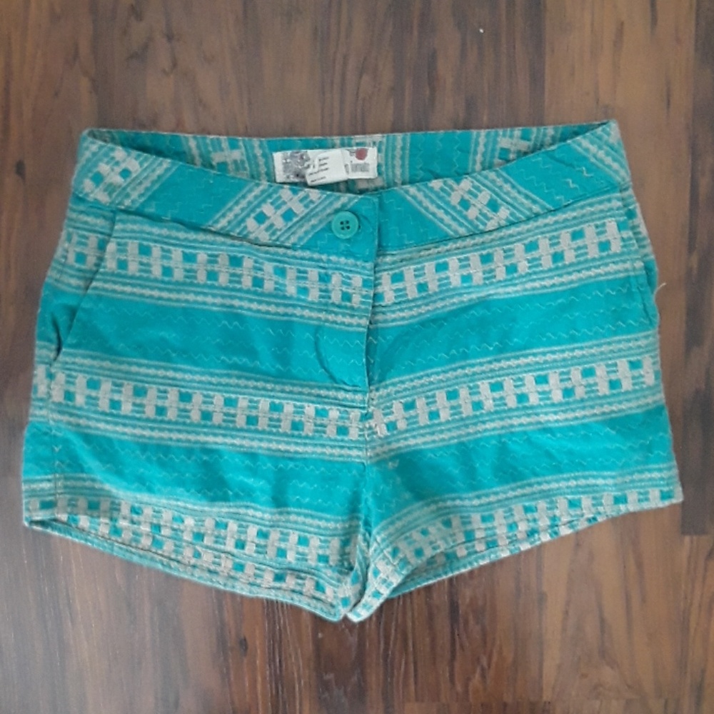 Flying Tomato Green Boho Embroidered Shorts
